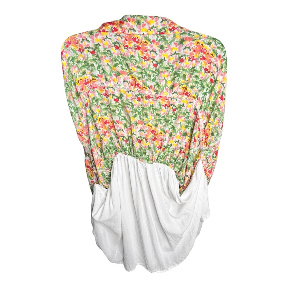 LOFT Floral Flutter Sleeve Button Front Pink Yellow Orange Floral Dress SZ PL - Picture 7 of 8